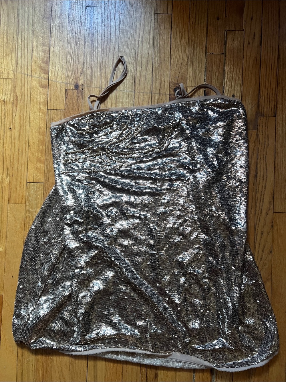 Free People Strapless Sequin Dress in Metallic Champagne Medium